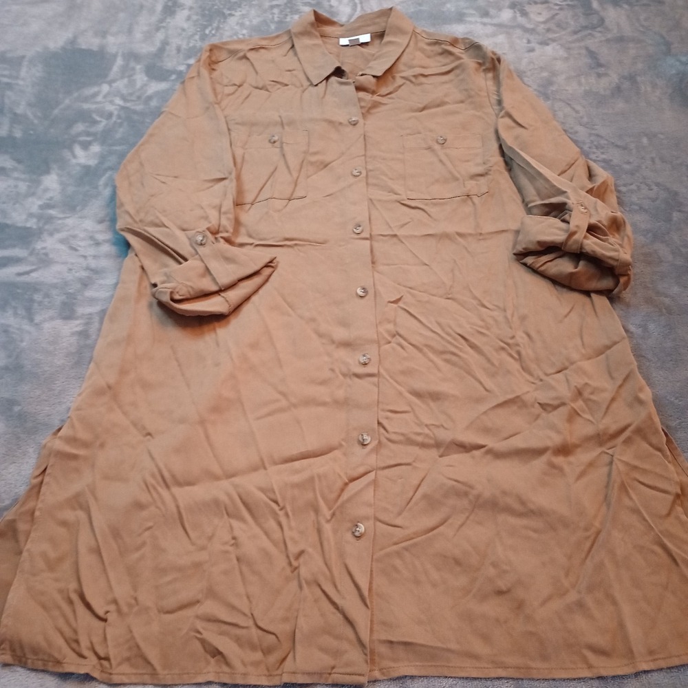 J Jill Shirt Dress Womens Medium‎ Button Up Brown Retro Mod Hippie A Line Boho